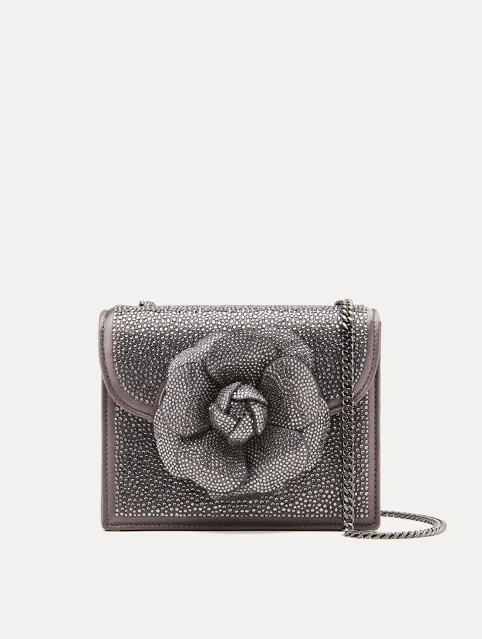 Women Crystal Pav Mini TRO Bag Smoke Gunmetal Oscar De La Renta Handbags