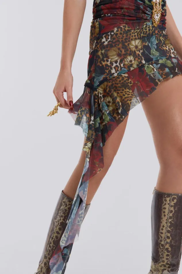 Women Dark Romantic Cheetah Print Mini Plunge Dress Jaded London Mini Dresses