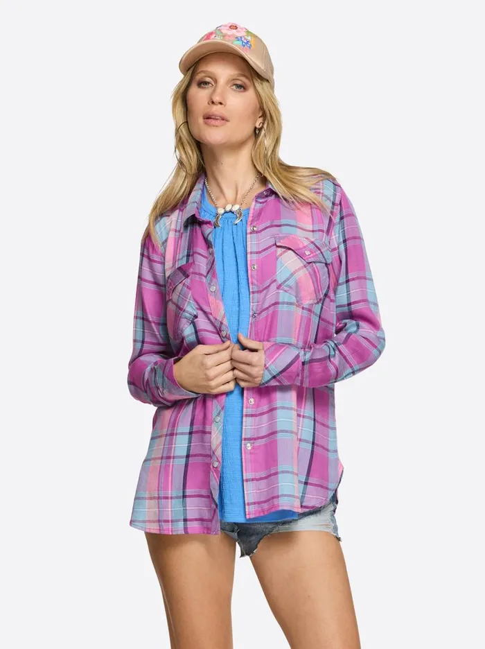 Women Denim Jessica Simpson Petunia Shirt In Radiant Orchid Plaid