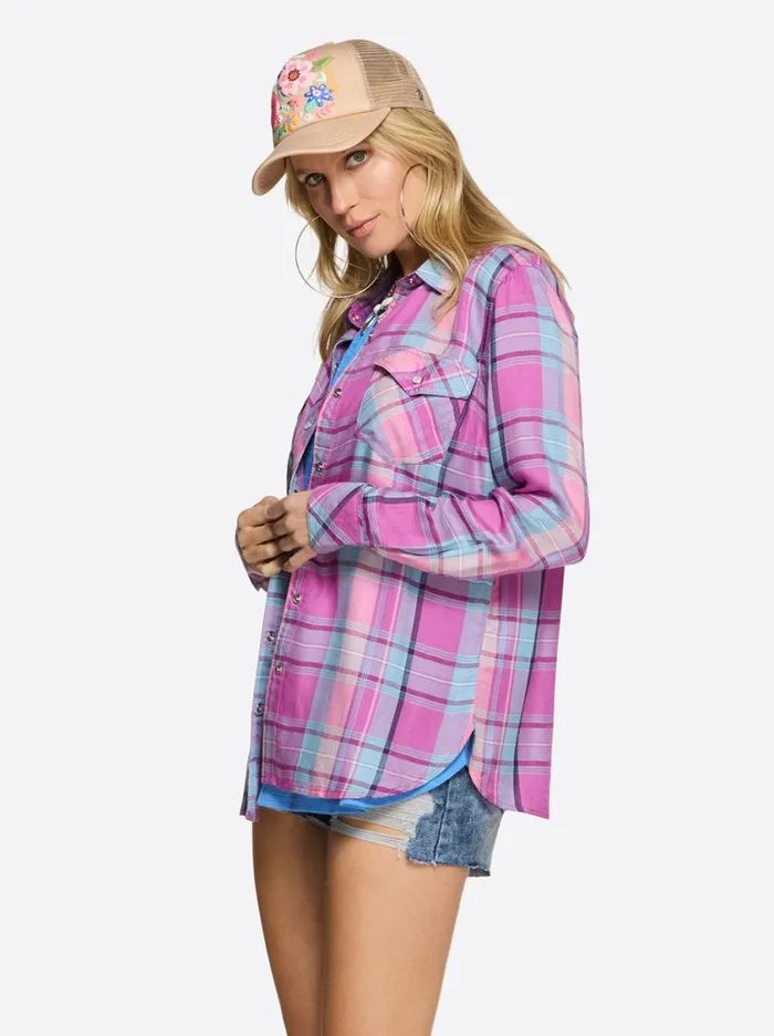 Women Denim Jessica Simpson Petunia Shirt In Radiant Orchid Plaid