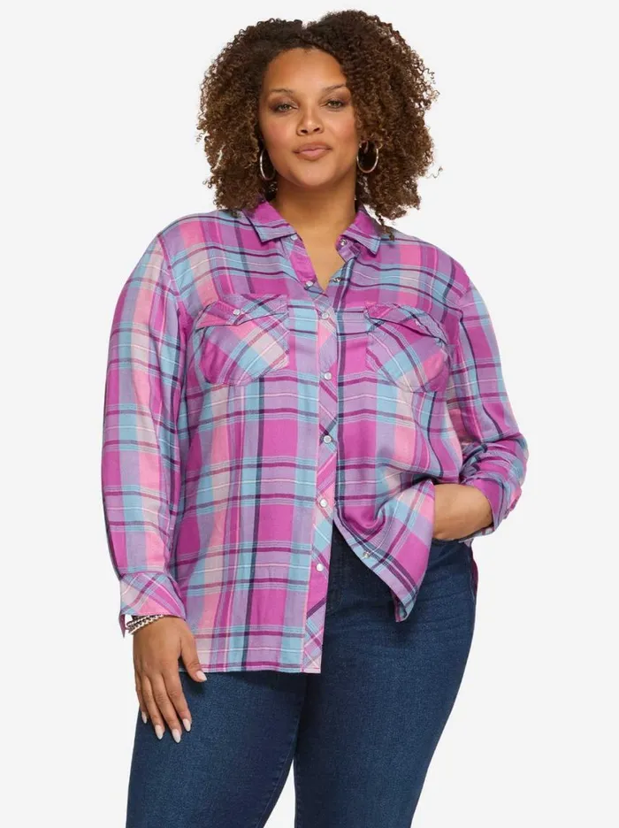 Women Denim Jessica Simpson Petunia Shirt In Radiant Orchid Plaid