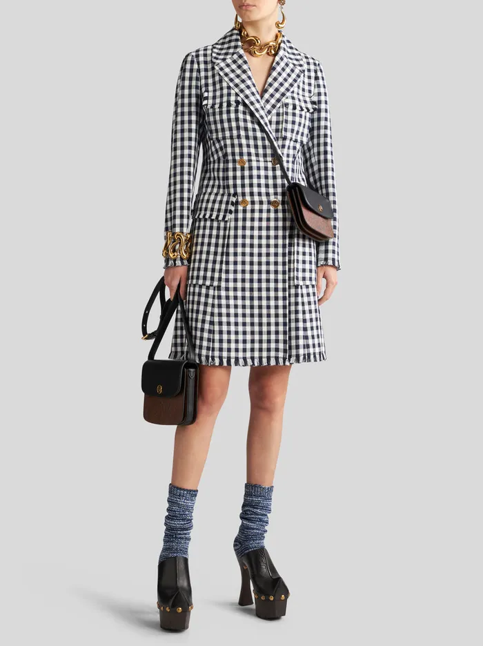 Women DoubleBreasted Gingham Fabric Coat Etro Coats And Outerwear