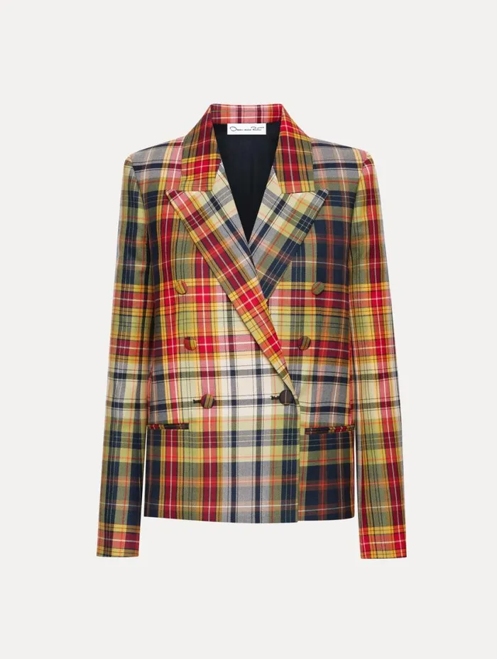 Women Double Breasted Plaid Jacket Navy Multi Oscar De La Renta Jackets and Coats Women Double Breasted Plaid Jacket Navy Multi Oscar De La Renta Jackets and Coats