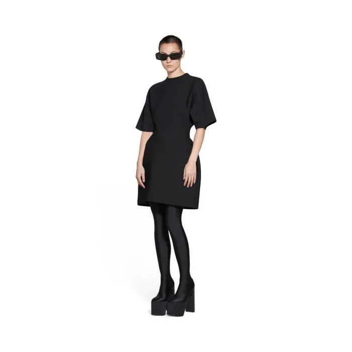 Women Dresses and Skirts Balenciaga Hourglass Crewneck Short Sleeve Dress In Black