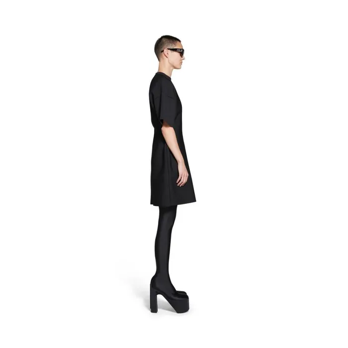 Women Dresses and Skirts Balenciaga Hourglass Crewneck Short Sleeve Dress In Black