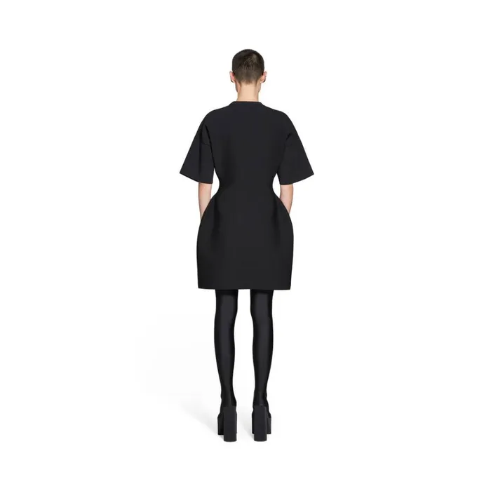 Women Dresses and Skirts Balenciaga Hourglass Crewneck Short Sleeve Dress In Black