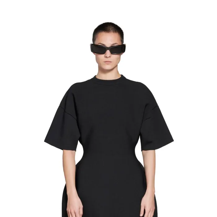 Women Dresses and Skirts Balenciaga Hourglass Crewneck Short Sleeve Dress In Black