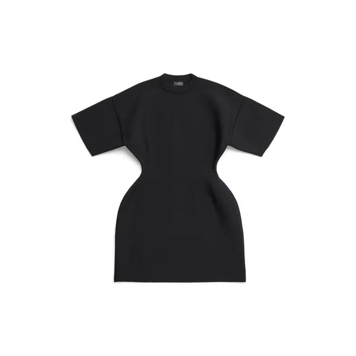 Women Dresses and Skirts Balenciaga Hourglass Crewneck Short Sleeve Dress In Black