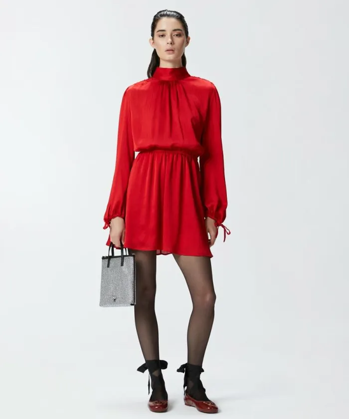 Women Dresses Pinko Crinkle Fabric Mini Dress With Open Back Salsa Red