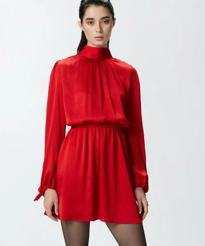 Women Dresses Pinko Crinkle Fabric Mini Dress With Open Back Salsa Red Women Dresses Pinko Crinkle Fabric Mini Dress With Open Back Salsa Red