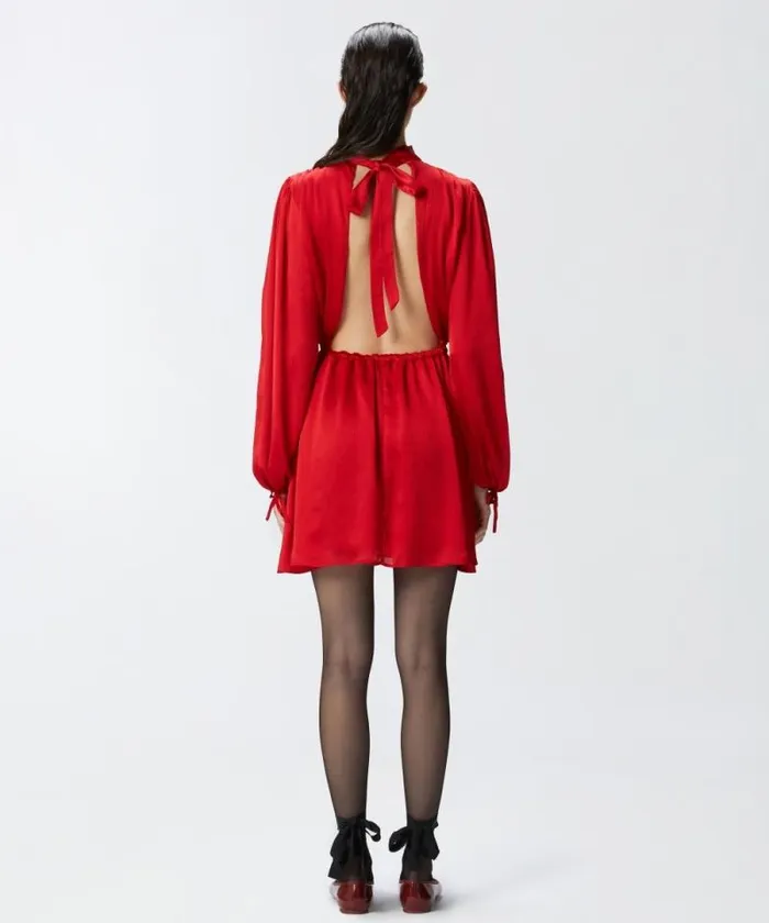 Women Dresses Pinko Crinkle Fabric Mini Dress With Open Back Salsa Red Women Dresses Pinko Crinkle Fabric Mini Dress With Open Back Salsa Red