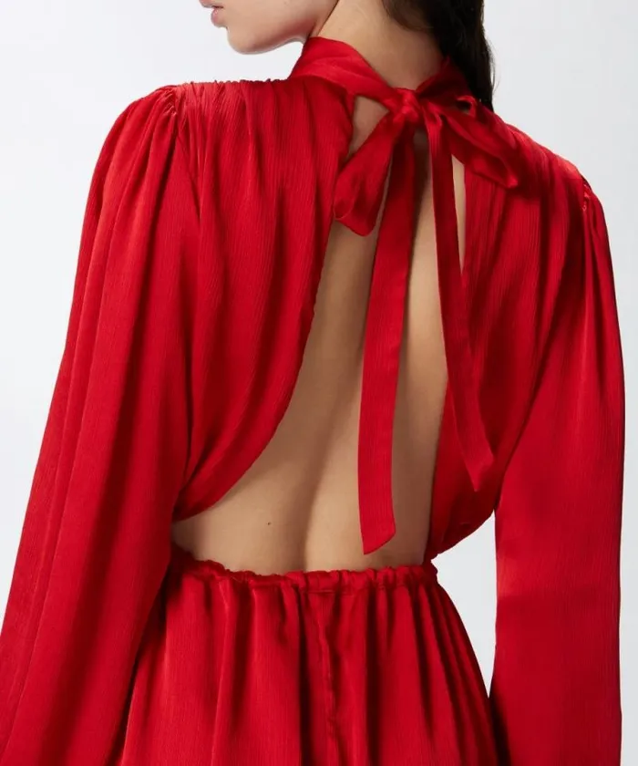 Women Dresses Pinko Crinkle Fabric Mini Dress With Open Back Salsa Red Women Dresses Pinko Crinkle Fabric Mini Dress With Open Back Salsa Red