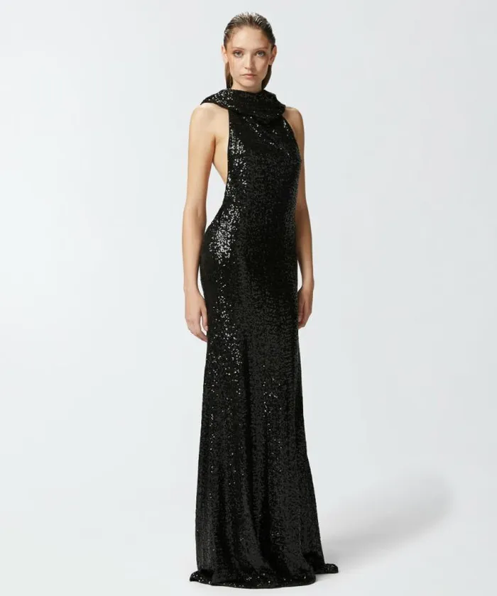 Women Dresses Pinko Elegant Long Sequinned Dress With Open Back Limo Black Women Dresses Pinko Elegant Long Sequinned Dress With Open Back Limo Black