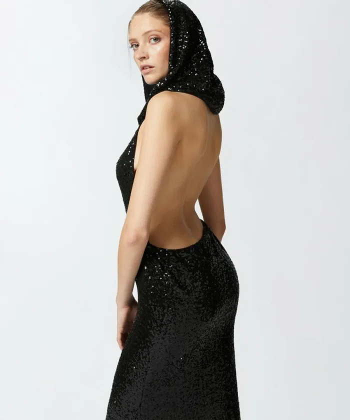 Women Dresses Pinko Elegant Long Sequinned Dress With Open Back Limo Black Women Dresses Pinko Elegant Long Sequinned Dress With Open Back Limo Black
