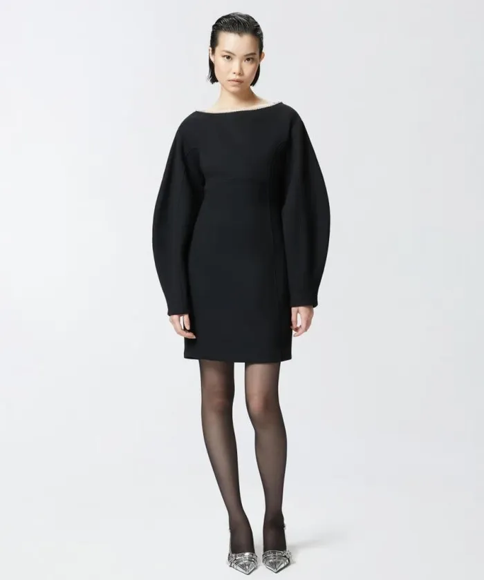 Women Dresses Pinko Elegant Longsleeved Dress With Rhinestonedetailed Neckline Limo Black