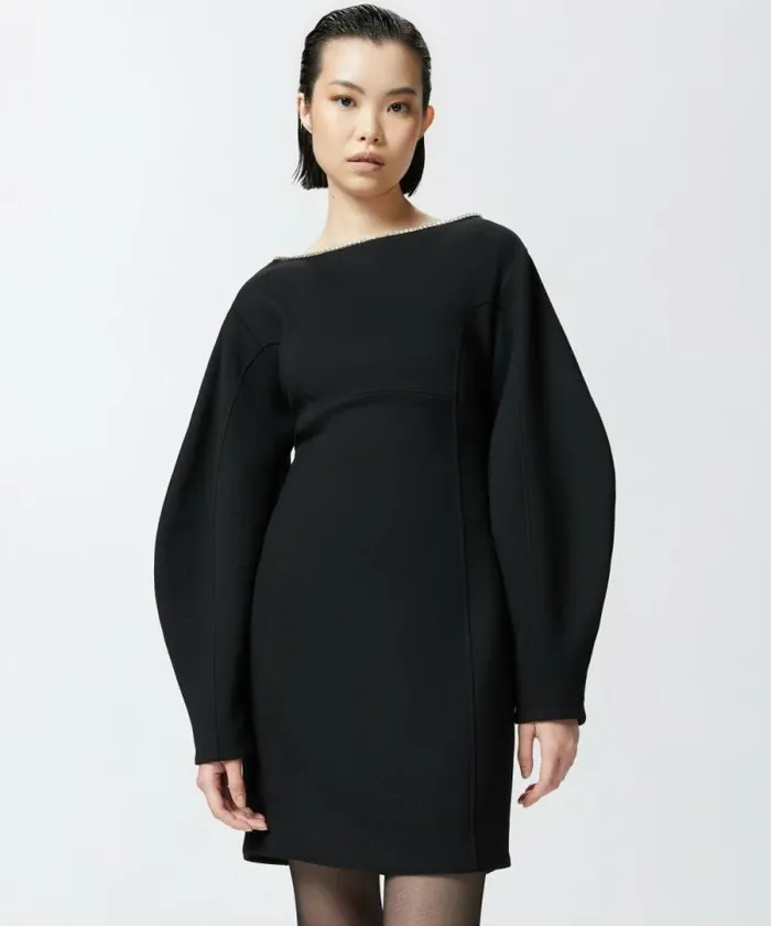 Women Dresses Pinko Elegant Longsleeved Dress With Rhinestonedetailed Neckline Limo Black Women Dresses Pinko Elegant Longsleeved Dress With Rhinestonedetailed Neckline Limo Black
