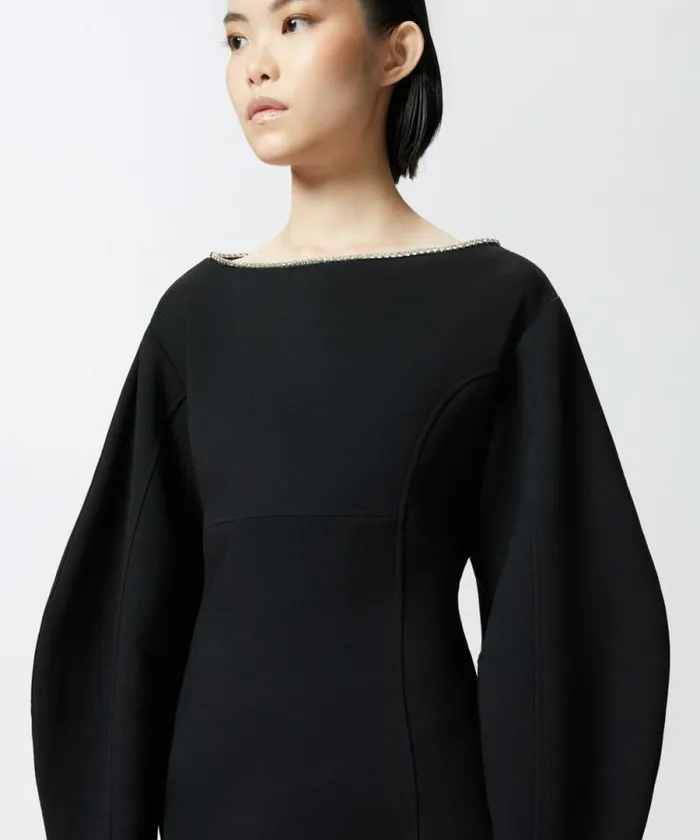 Women Dresses Pinko Elegant Longsleeved Dress With Rhinestonedetailed Neckline Limo Black Women Dresses Pinko Elegant Longsleeved Dress With Rhinestonedetailed Neckline Limo Black