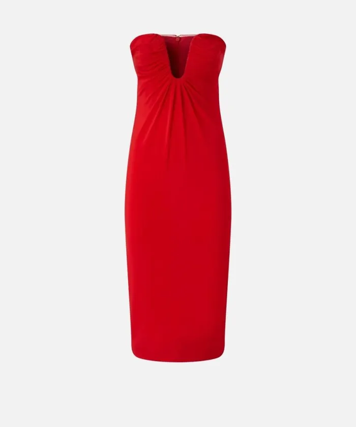 Women Dresses Pinko Evening Midi Dress With Contoured Neckline Lively Red Women Dresses Pinko Evening Midi Dress With Contoured Neckline Lively Red