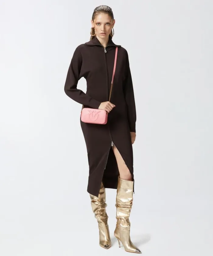 Women Dresses Pinko High Neck Knitted Midi Dress With Zip Very Dark Brown