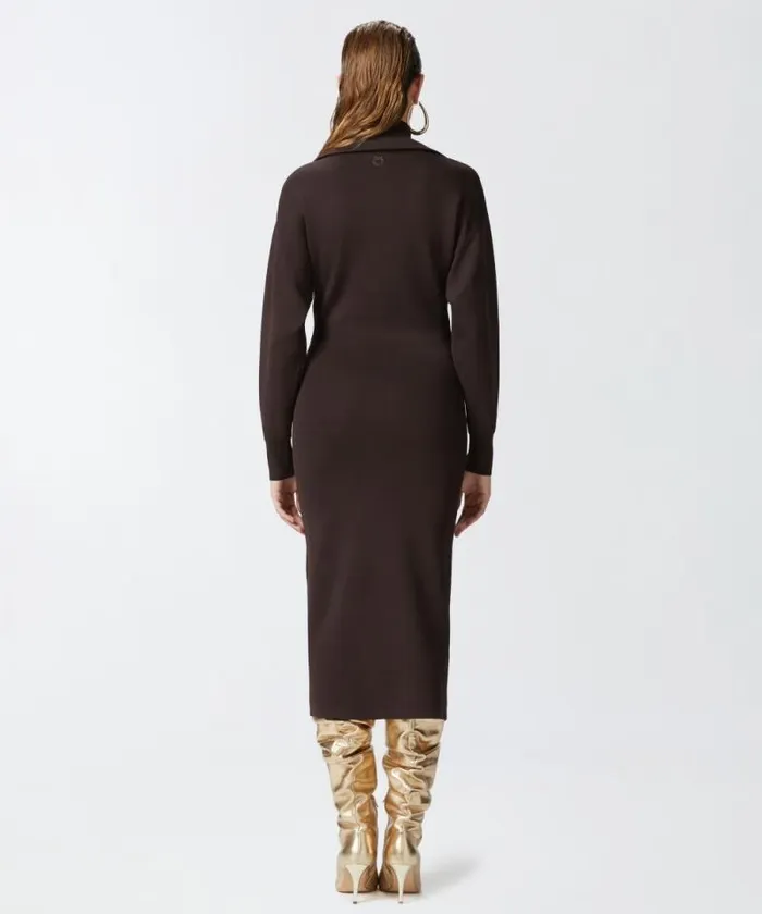Women Dresses Pinko High Neck Knitted Midi Dress With Zip Very Dark Brown