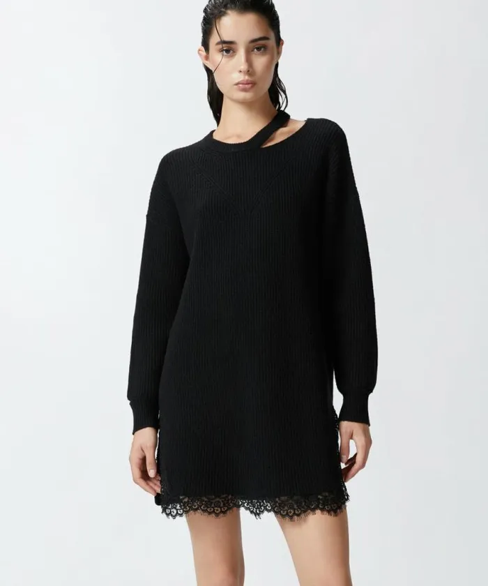 Women Dresses Pinko Knit Mini Dress With Lace Limo Black