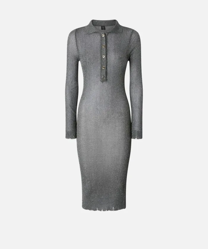 Women Dresses Pinko Lightweight Ribbed Knit Midi Dress Greysilver Women Dresses Pinko Lightweight Ribbed Knit Midi Dress Greysilver