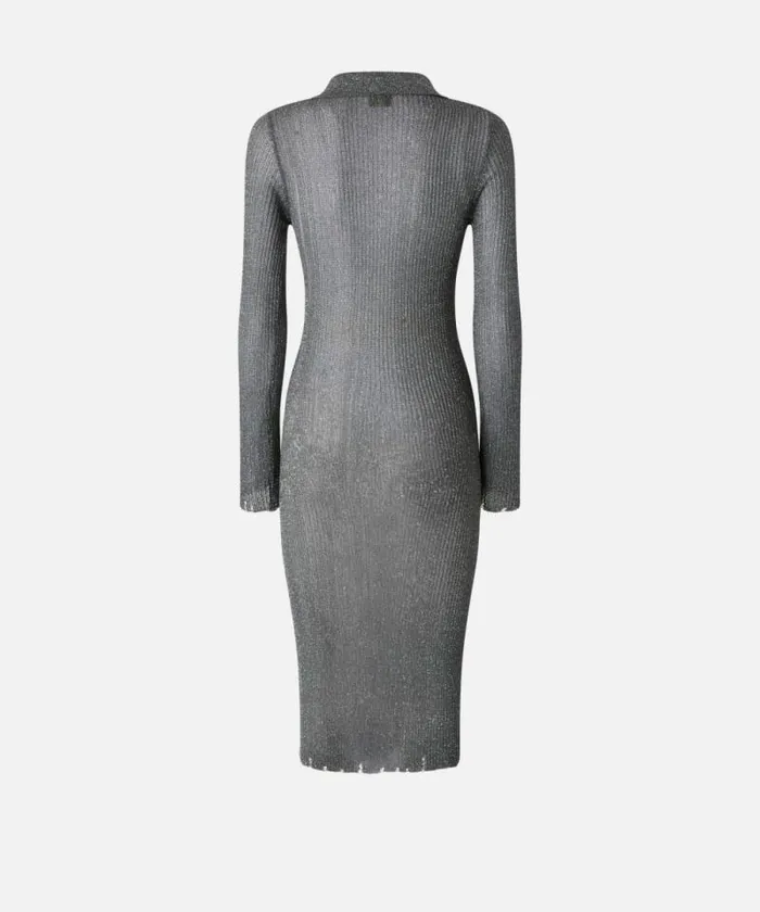 Women Dresses Pinko Lightweight Ribbed Knit Midi Dress Greysilver Women Dresses Pinko Lightweight Ribbed Knit Midi Dress Greysilver