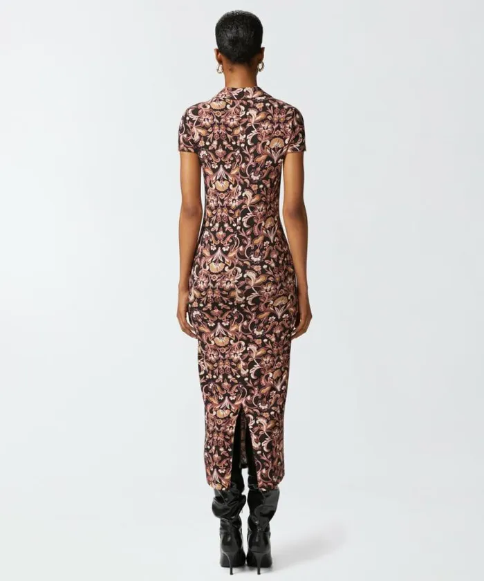 Women Dresses Pinko Long Floral Dress With Short Sleeves Multi Brownbeige Women Dresses Pinko Long Floral Dress With Short Sleeves Multi Brownbeige