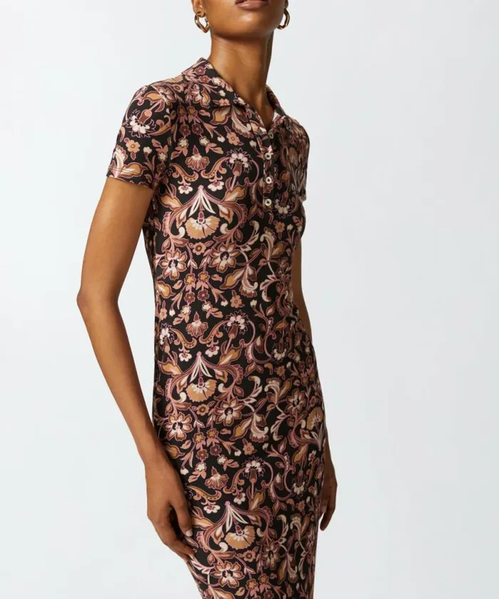 Women Dresses Pinko Long Floral Dress With Short Sleeves Multi Brownbeige Women Dresses Pinko Long Floral Dress With Short Sleeves Multi Brownbeige