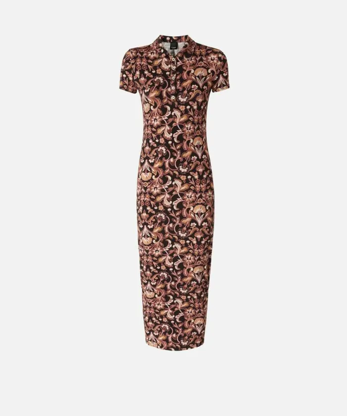 Women Dresses Pinko Long Floral Dress With Short Sleeves Multi Brownbeige Women Dresses Pinko Long Floral Dress With Short Sleeves Multi Brownbeige