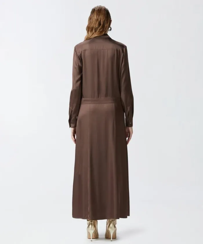 Women Dresses Pinko Long Satin Shirt Dress Brownafrica Earth Women Dresses Pinko Long Satin Shirt Dress Brownafrica Earth
