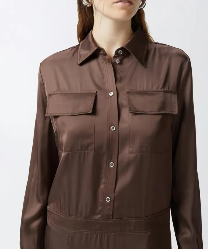 Women Dresses Pinko Long Satin Shirt Dress Brownafrica Earth Women Dresses Pinko Long Satin Shirt Dress Brownafrica Earth