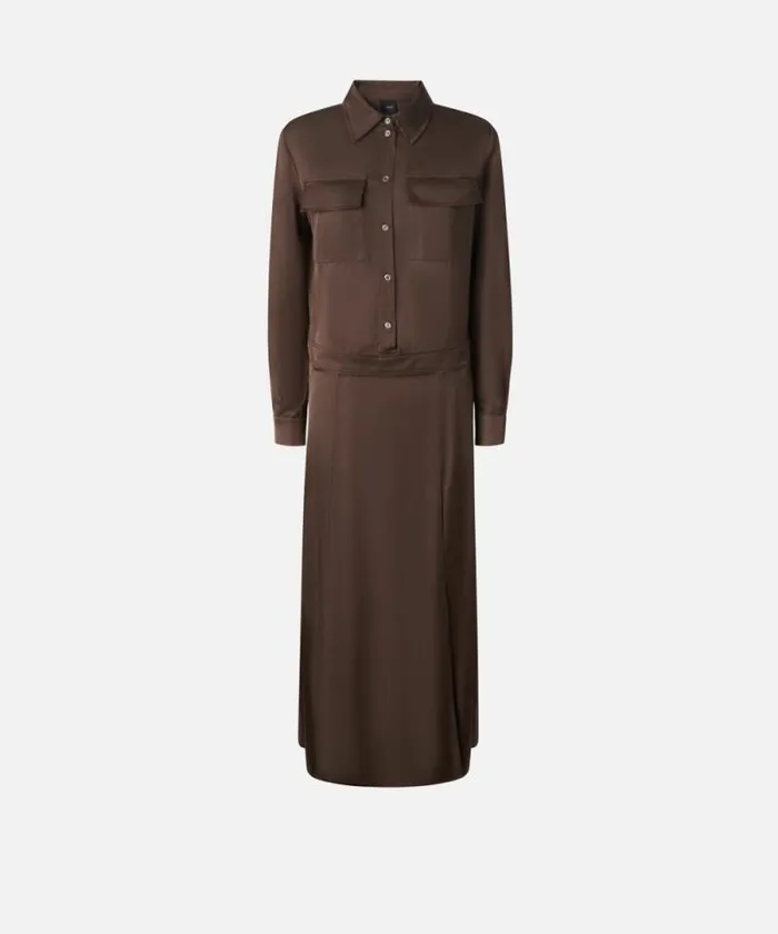 Women Dresses Pinko Long Satin Shirt Dress Brownafrica Earth Women Dresses Pinko Long Satin Shirt Dress Brownafrica Earth
