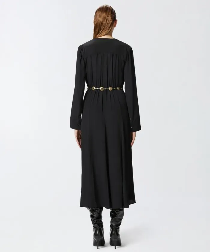 Women Dresses Pinko Long Silkblend Dress With Belt And Long Sleeves Limo Black Women Dresses Pinko Long Silkblend Dress With Belt And Long Sleeves Limo Black