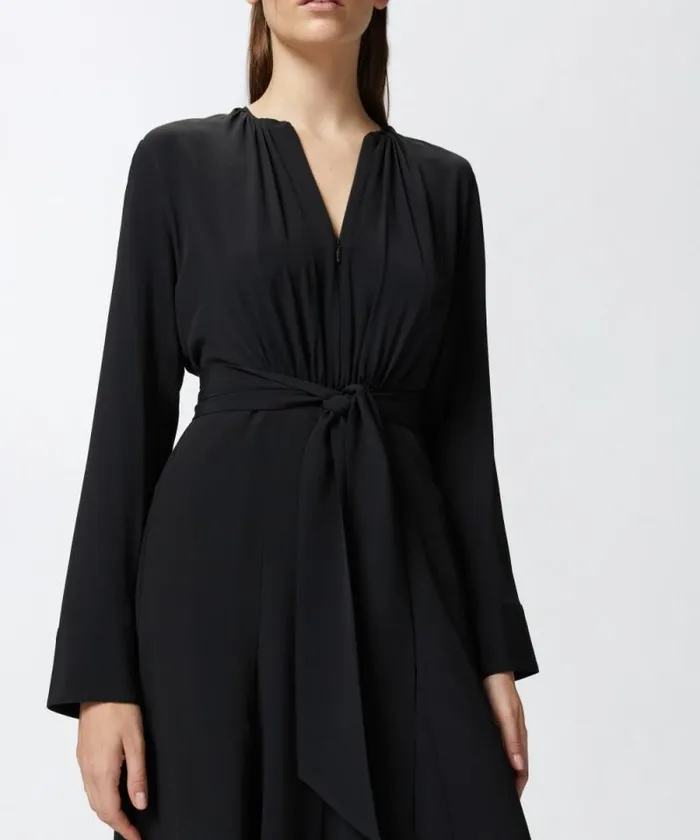 Women Dresses Pinko Long Silkblend Dress With Belt And Long Sleeves Limo Black Women Dresses Pinko Long Silkblend Dress With Belt And Long Sleeves Limo Black