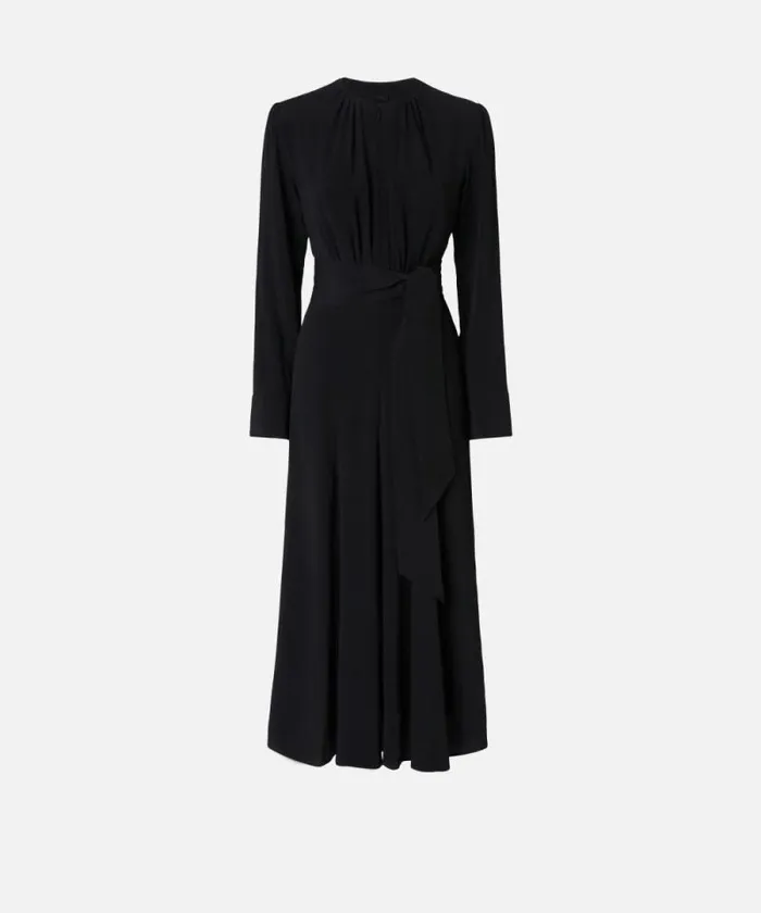 Women Dresses Pinko Long Silkblend Dress With Belt And Long Sleeves Limo Black Women Dresses Pinko Long Silkblend Dress With Belt And Long Sleeves Limo Black