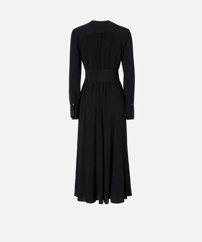Women Dresses Pinko Long Silkblend Dress With Belt And Long Sleeves Limo Black Women Dresses Pinko Long Silkblend Dress With Belt And Long Sleeves Limo Black