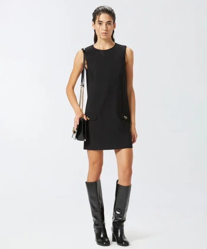 Women Dresses Pinko Short Sleeveless Dress With Front Flaps Limo Black