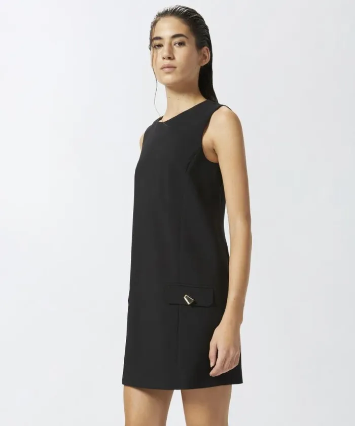 Women Dresses Pinko Short Sleeveless Dress With Front Flaps Limo Black Women Dresses Pinko Short Sleeveless Dress With Front Flaps Limo Black