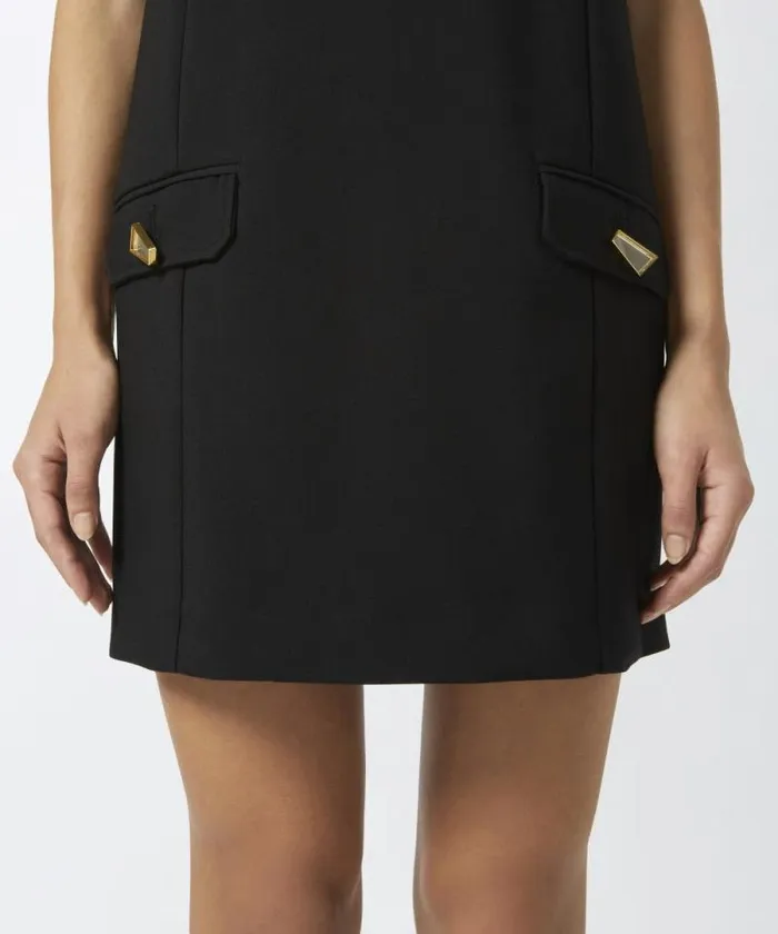 Women Dresses Pinko Short Sleeveless Dress With Front Flaps Limo Black Women Dresses Pinko Short Sleeveless Dress With Front Flaps Limo Black