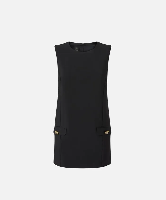 Women Dresses Pinko Short Sleeveless Dress With Front Flaps Limo Black Women Dresses Pinko Short Sleeveless Dress With Front Flaps Limo Black