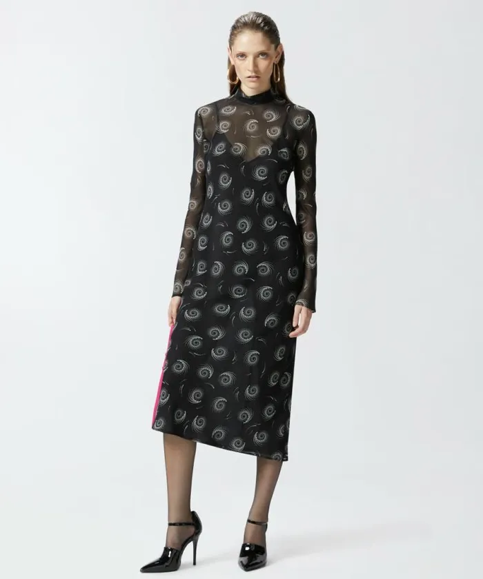 Women Dresses Pinko Swirlprint Georgette Midi Dress Blackwhite