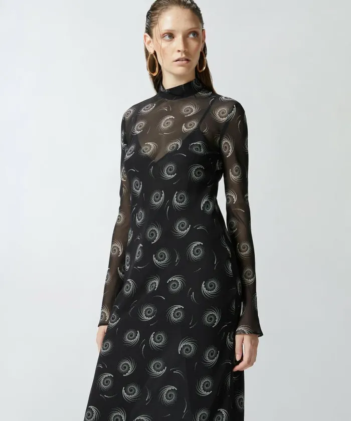 Women Dresses Pinko Swirlprint Georgette Midi Dress Blackwhite Women Dresses Pinko Swirlprint Georgette Midi Dress Blackwhite