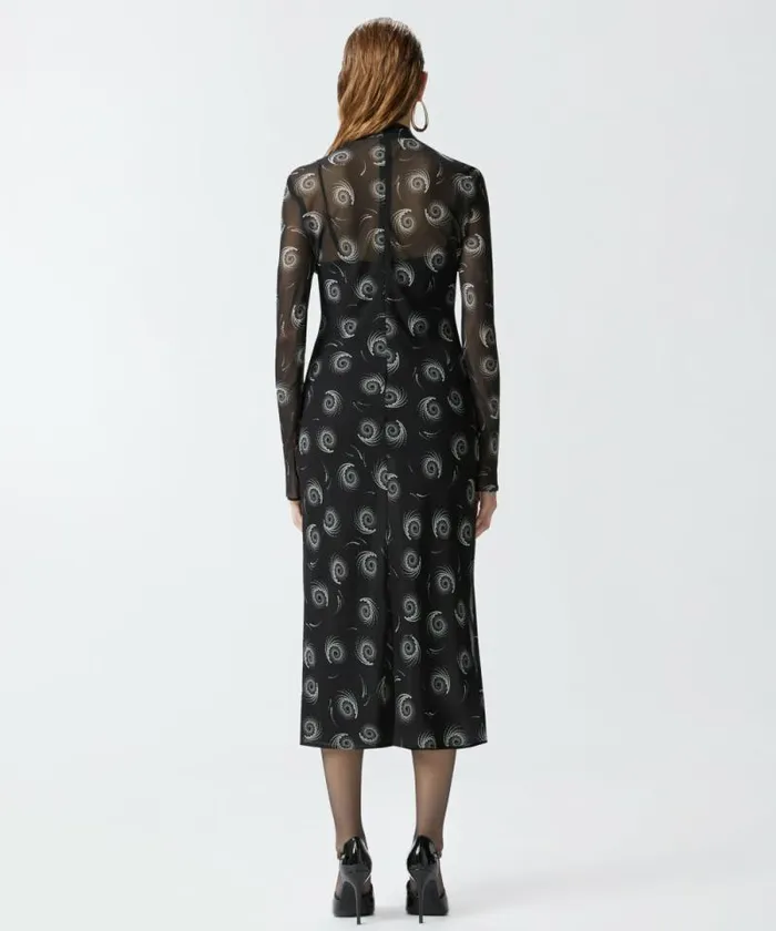 Women Dresses Pinko Swirlprint Georgette Midi Dress Blackwhite Women Dresses Pinko Swirlprint Georgette Midi Dress Blackwhite
