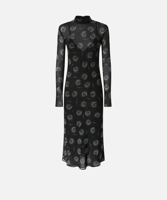 Women Dresses Pinko Swirlprint Georgette Midi Dress Blackwhite Women Dresses Pinko Swirlprint Georgette Midi Dress Blackwhite