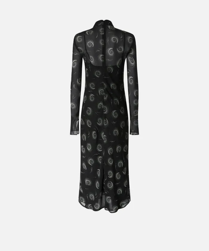 Women Dresses Pinko Swirlprint Georgette Midi Dress Blackwhite Women Dresses Pinko Swirlprint Georgette Midi Dress Blackwhite