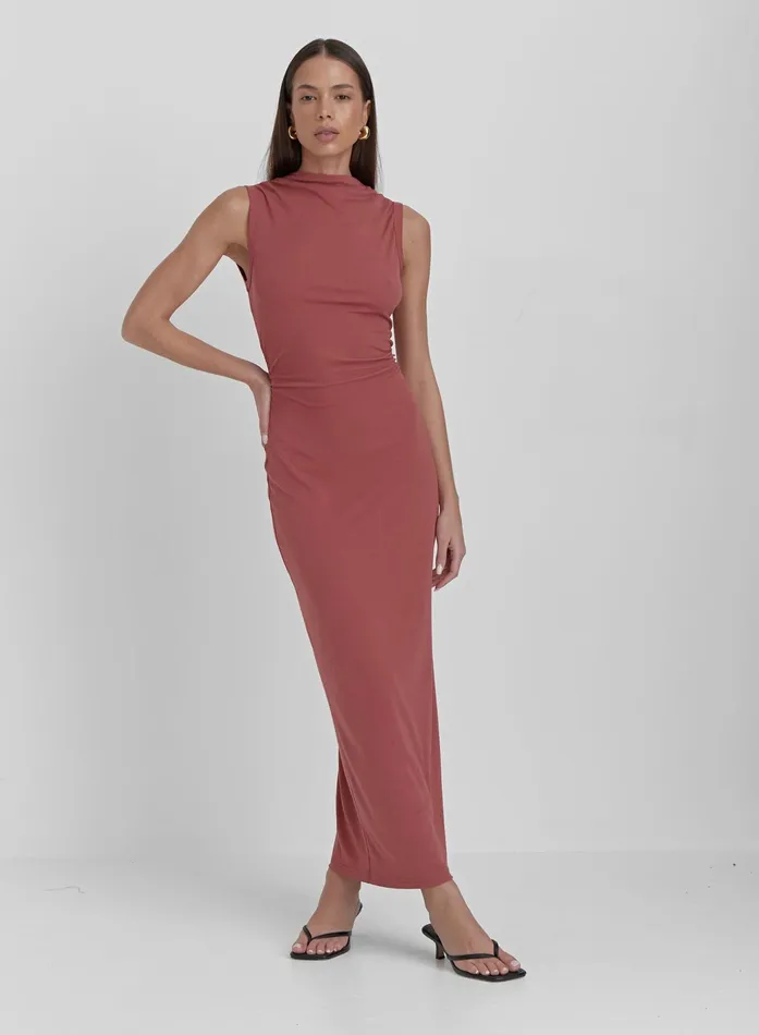 Women Dusty Red Jersey Midaxi Dress Derry 4th and Reckless Dresses
