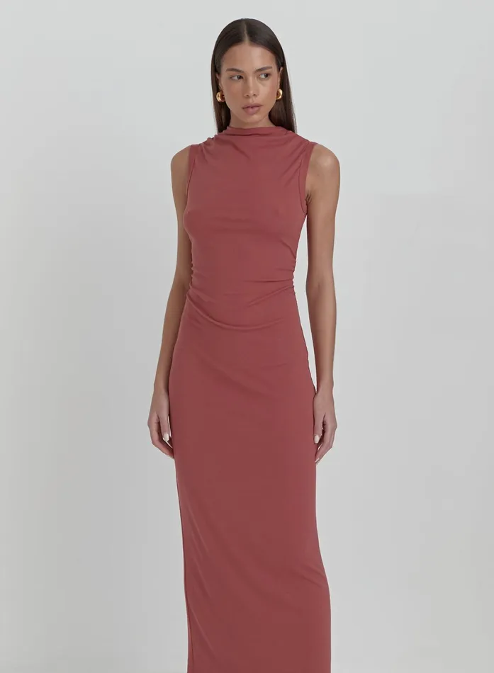 Women Dusty Red Jersey Midaxi Dress Derry 4th and Reckless Dresses