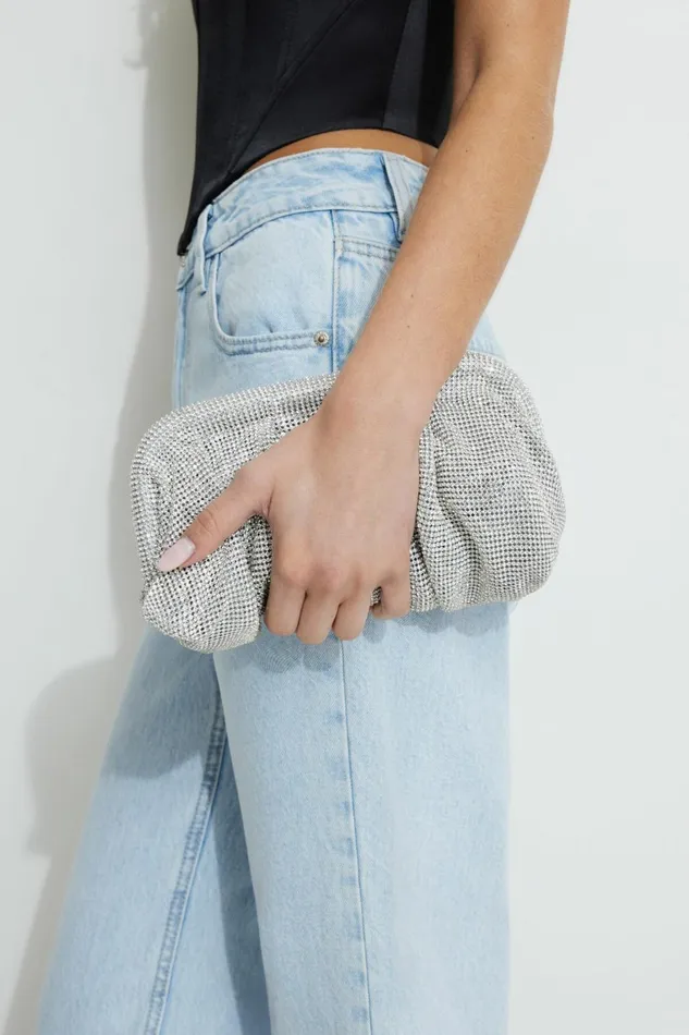 Women Dynamite Bags Draped Gem Clutch Grey