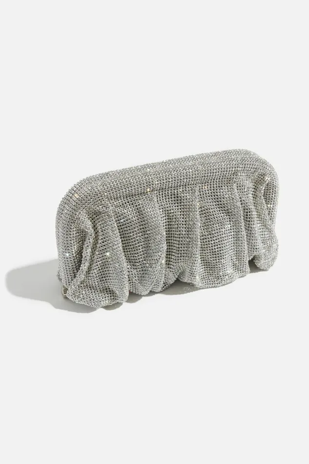 Women Dynamite Bags Draped Gem Clutch Grey